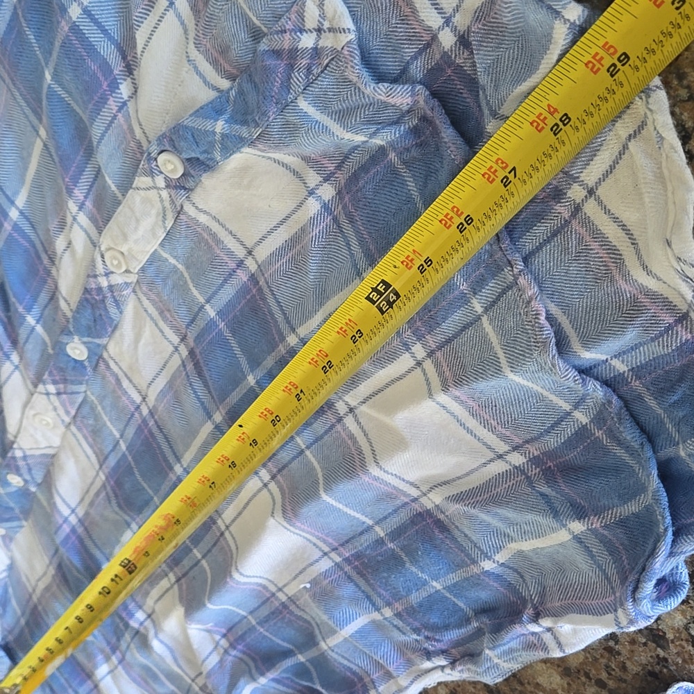 beachlunchlounge Blue and White Plaid Women's Button Down Shirt - Picture 8 of 8